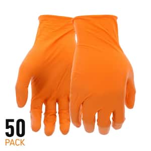 X-Large Orange 6 mil Thick 100% Nitrile Disposable Work Gloves with Textured Grip and Touch Screen Capability (50-Pack)