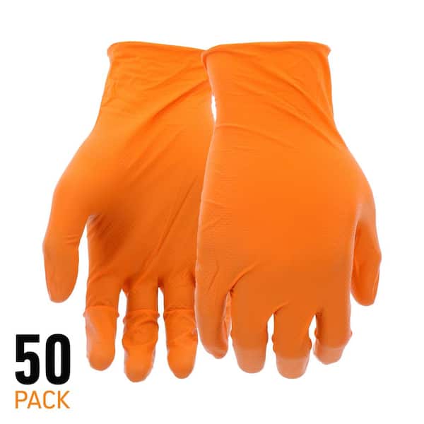 GRIPPAZ X-Large Orange 6 mil Thick 100% Nitrile Disposable Work Gloves with Textured Grip and Touch Screen Capability (50-Pack)