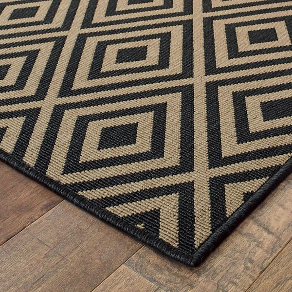 Black, Tan 2 ft. x 4 ft. Loomed Geometric Polypropylene Rectangle Indoor/Outdoor Area Rug