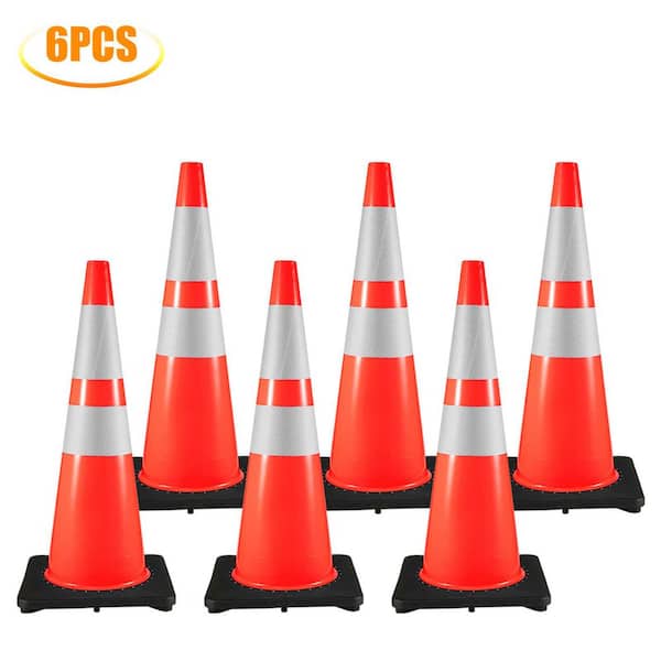 Traffic Safety Cones, 36 in. Safety Road Parking Cone with Black Weighted Base, PVC Orange Traffic Safety Cones(6-Piece)