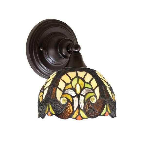 Unbranded Fulton 1-Light Espresso Wall Sconce, 7 in. Ivory Cypress Art Glass