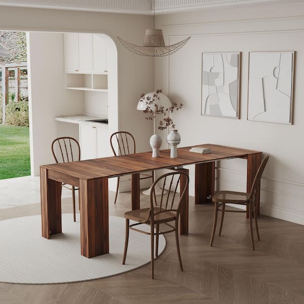 Kirk Mid Century Modern Walnut Wood 35.43 in. W Extendable Trestle Dining Table Seats 8