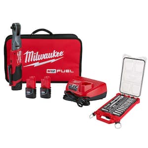 M12 FUEL 12-Volt Lithium-Ion 3/8 in. Cordless Ratchet Kit with 3/8 in. Drive Metric Ratchet & Socket Mechanics Tool Set