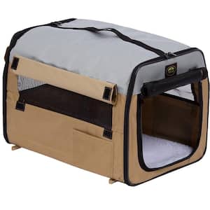 Lightweight Khaki Folding Collapsible Zippered Easy Pet Crate - Large