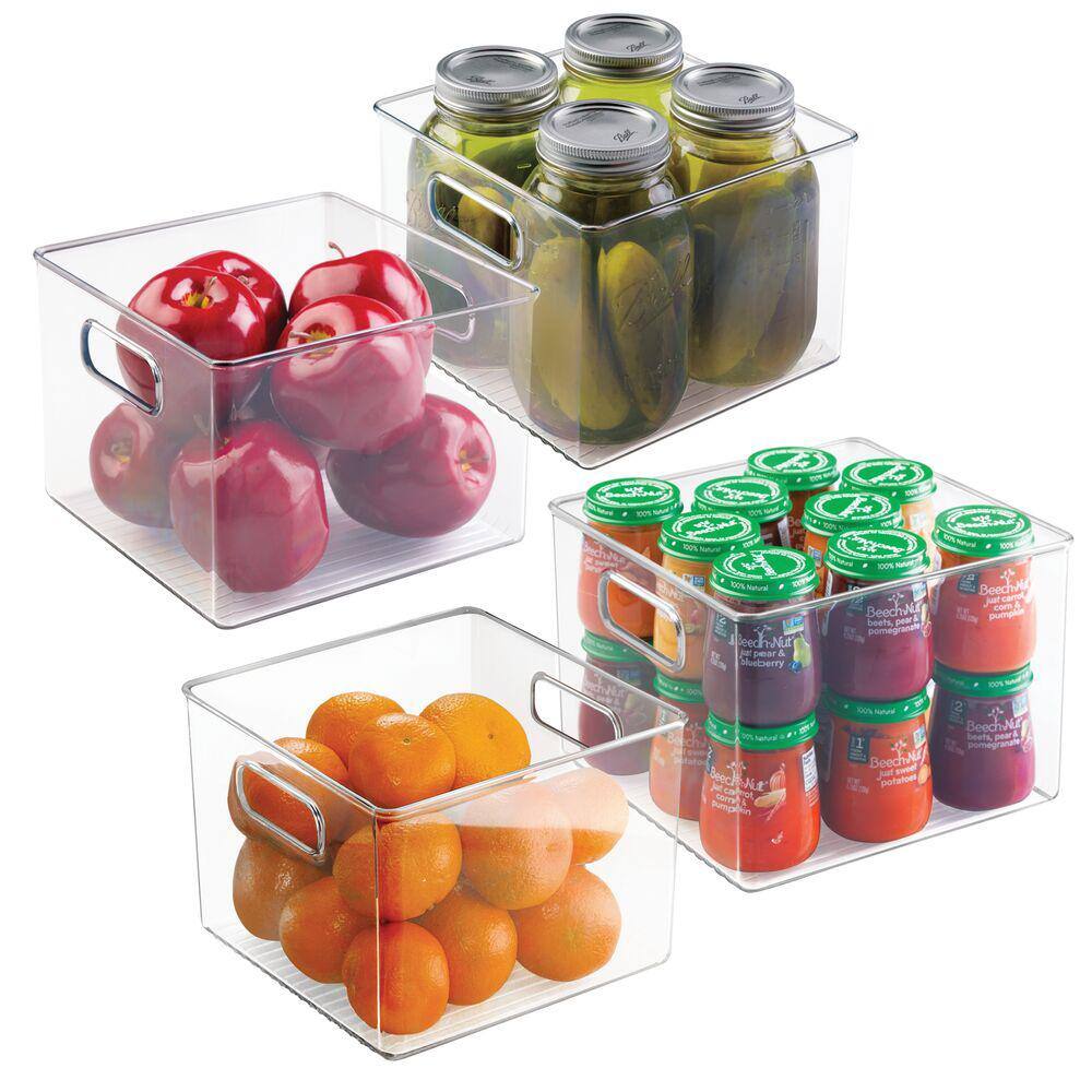 Clear BPA-Free Plastic Storage Bins with Handles, Set of 4