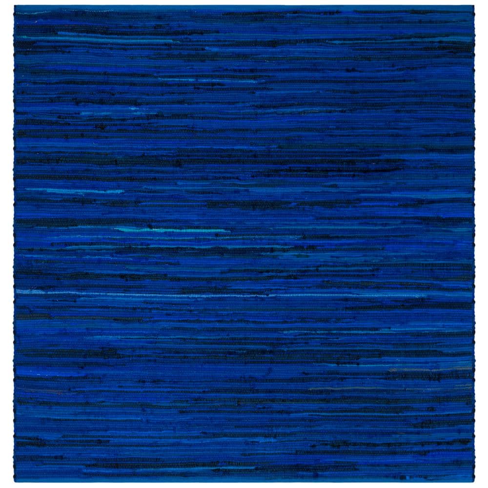 Handmade Blue Cotton Stripe 6' x 6' Square Rug
