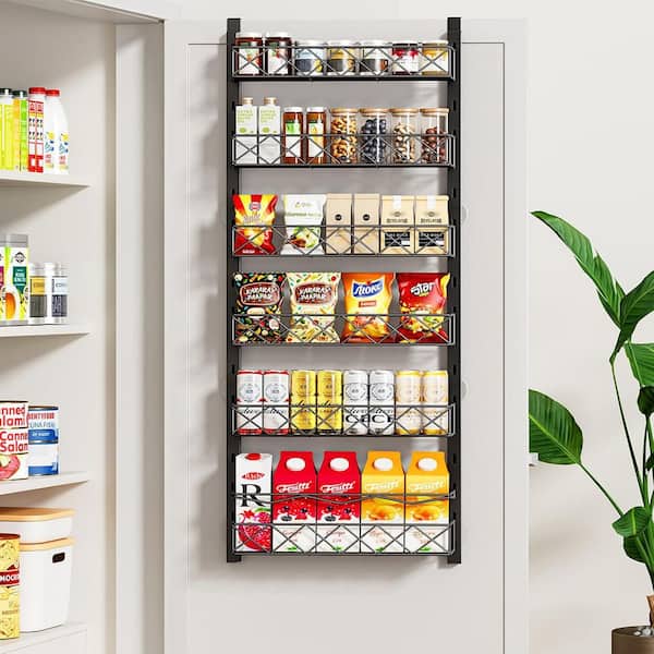 6-Shelf Black Over the Door Adjustable Basket Pantry Organizer Hanging Spice Rack Cabinet Storage Shelves