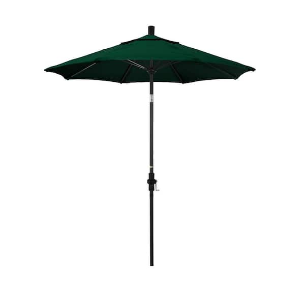 California Umbrella 7.5 ft. Matted Black Aluminum Market Patio Umbrella Fiberglass Ribs and Collar Tilt in Forest Green Sunbrella