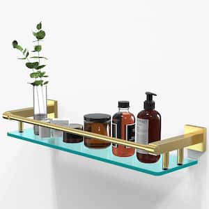 21 in. W x 6.1 in. D Brushed Gold Glass Decorative Wall Shelf for Bathroom