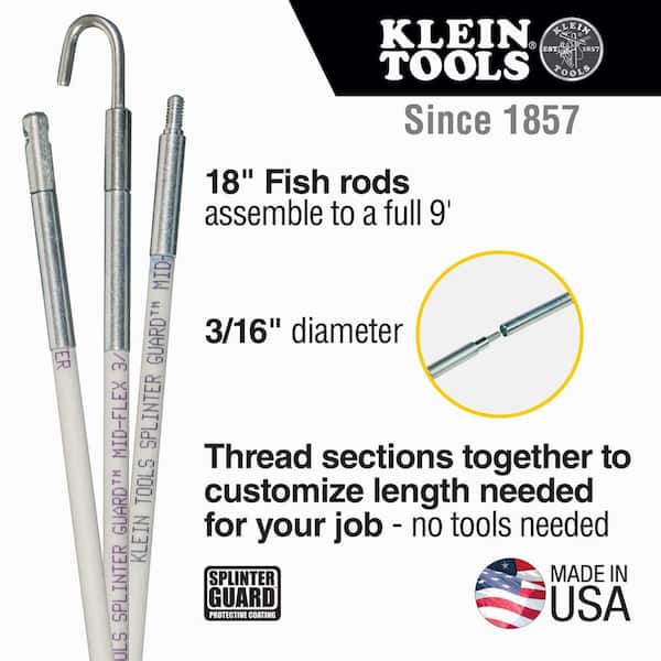 Klein Tools 10 ft. Low-Flex Glow Fish Rod Set 50103 - The Home Depot