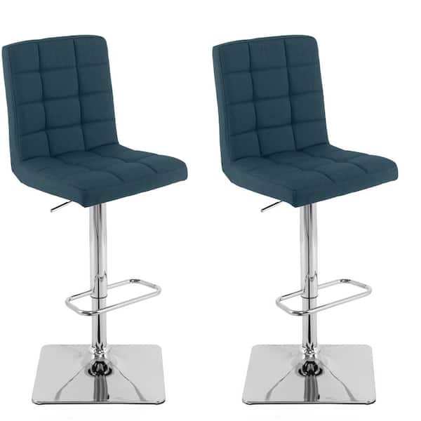 CorLiving Adjustable Height Dark Blue Square Tufted Fabric Bar Stool (Set of 2)