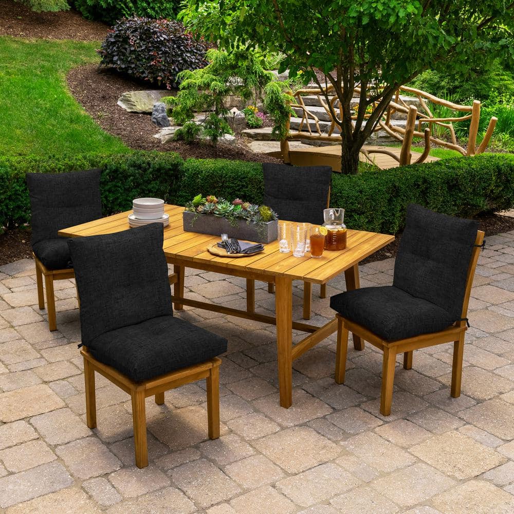 Black Polyester Tufted Outdoor Dining Chair Cushion, 21 x 40