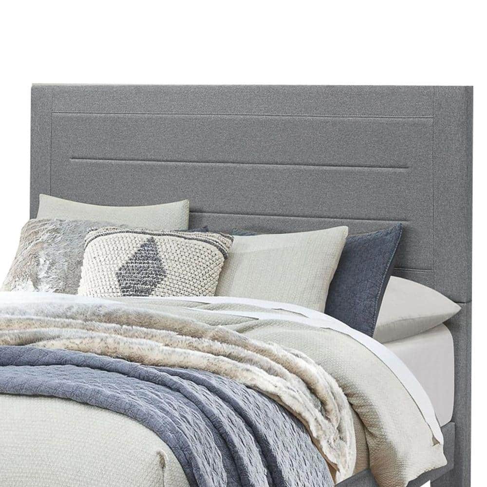Transitional Gray Queen Upholstered Bed with Panel Headboard and Storage Drawer