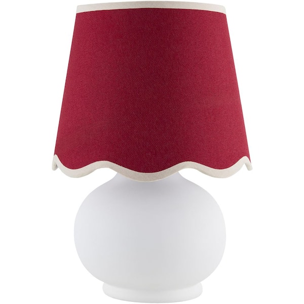 Livabliss Stella Diminuta Matte White/Red Cottage 13.8 in. Indoor Accent Table Lamp