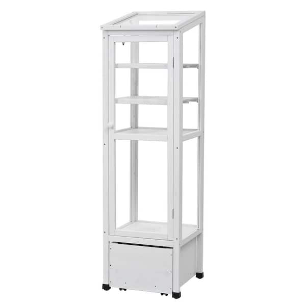 Tenleaf 18.1 in. W x 19.7 in. D x 62.4 in. H Wood White Mini Greenhouse with Movable Storage Box, Adjustable Shelves