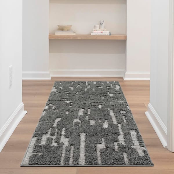Artisan Shag Gray 2 ft. x 8 ft. Abstract Indoor Runner Rug