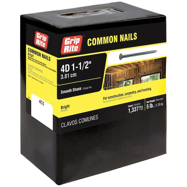 Grip-Rite 1-1/2 in. x 12-1/2-Gauge 4-penny Bright Steel Smooth Shank Common Nails 5 lb. Box
