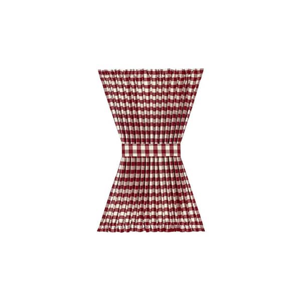 ACHIM Buffalo Check 54 in. W x 40 in. L Polyester/Cotton Light Filtering Door Panel and Tieback in Burgundy