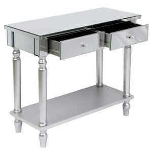 Silver Shelf Mirror Table Dressing Table Vanity Tables with 2-Drawers