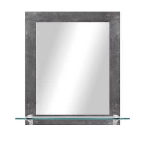 21.5 in. W x 25.5 in. H Rectangular Framed Concrete Vertical Wall Mirror with Tempered Glass Shelf and Chrome Brackets