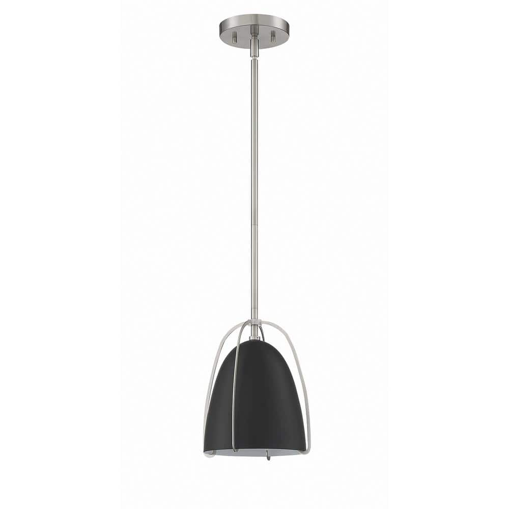 VILIA Mini 1-Light Black and Satin Nickel Cage Pendant Light with Black and Satin Nickel Metal Shade -  Kendal Lighting, PF126-BLK/SN