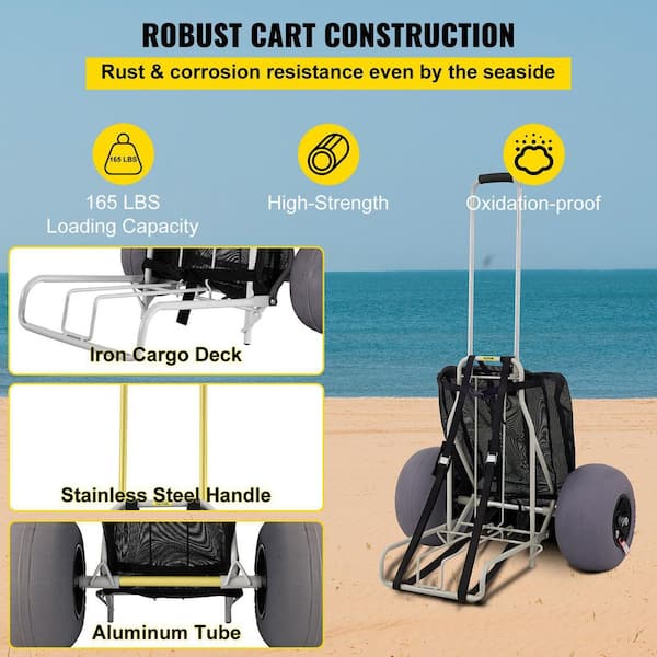VEVOR Beach Carts 29.5 in. to 49.2 in. Height Folding Sand Cart 165 lbs. Loading  with 13 in. TPU Balloon Wheel for Picnic Fish PHTSTCYCBDZ12UJUTV0 - The  Home Depot