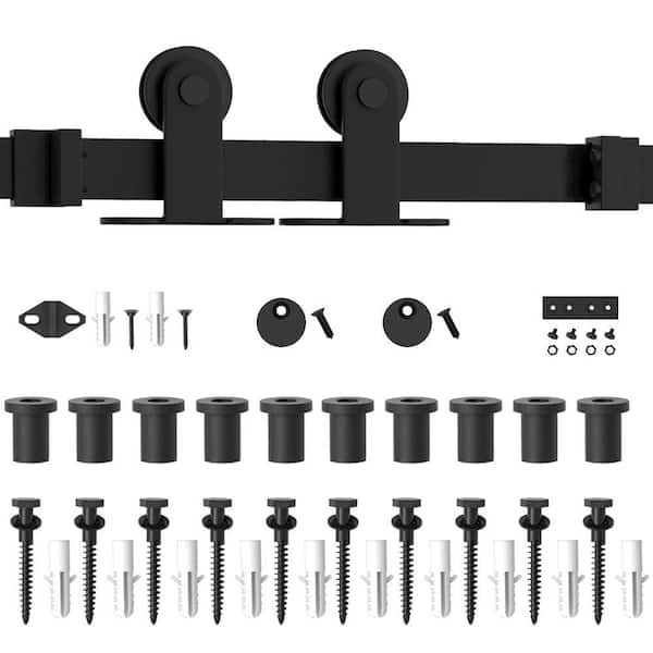 WINSOON 12 ft. /144 in. Top Mount Sliding Barn Door Hardware Track Kit for Single Door with Non-Routed Floor Guide