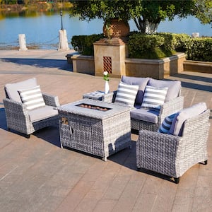 Julley Grey Frame 5-Piece Wicker Patio Conversation Set with Grey Cushions