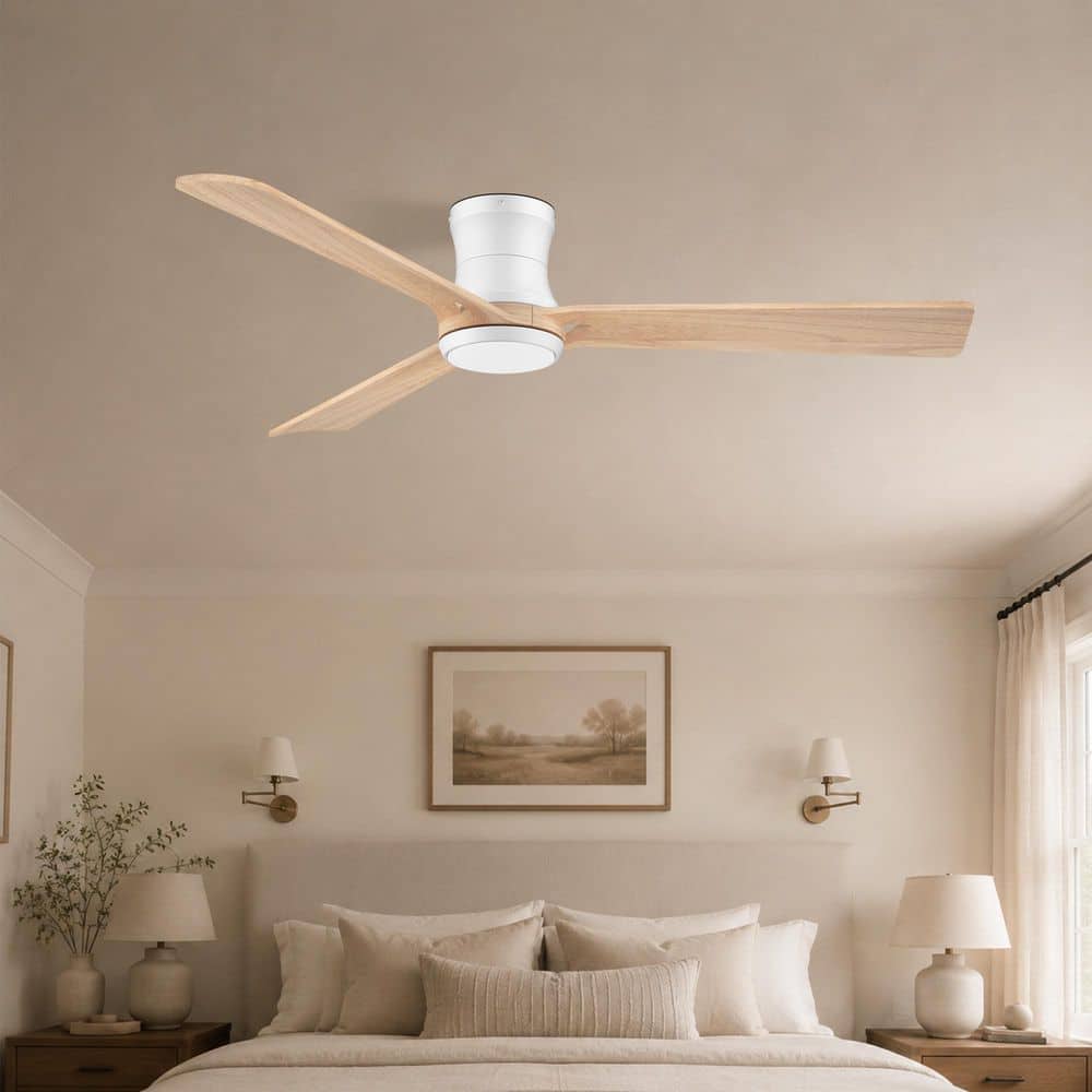 REDIAMS 52 in.Smart Wood Outdoor Indoor White Flush Mount Ceiling Fans ...