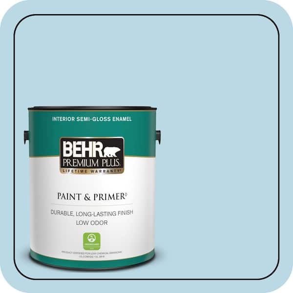 BEHR PREMIUM PLUS 1 gal. #M490-1 Breezy Blue Semi-Gloss Enamel Low Odor Interior Paint & Primer