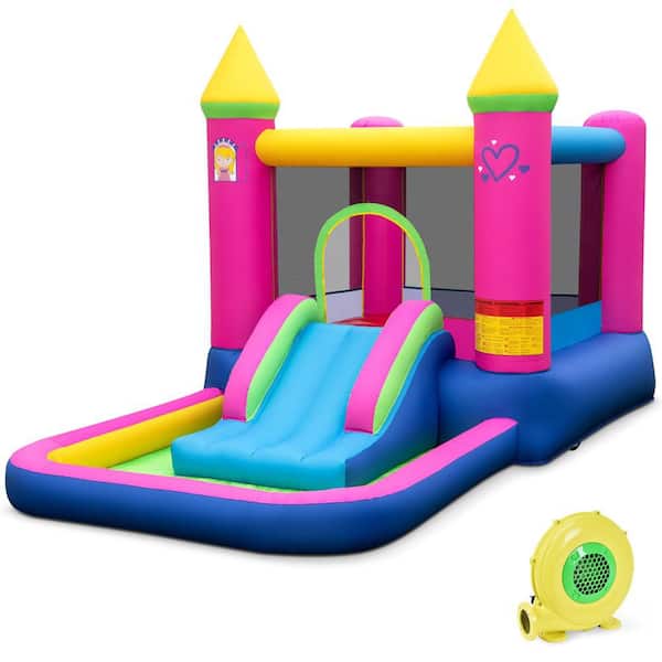 Kids Inflatable Bounce House Princess-themed Bouncy Castle with Slide Blow-up Bouncer with 480W Blower