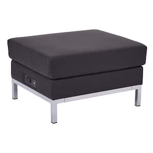 Black Faux Leather Ottoman Modular Component with Chrome Base and AC/USB 3.0 Charging Station