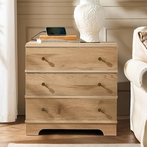 Carla Acorn 3-Drawer 26 in. W Nightstand with Built-In Charging Station