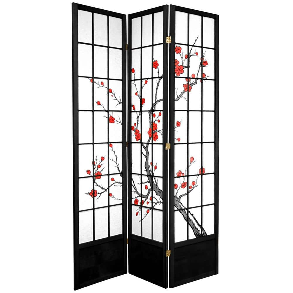 Oriental Furniture 7 ft. Black 3-Panel Room Divider 84CBLSS-BLK