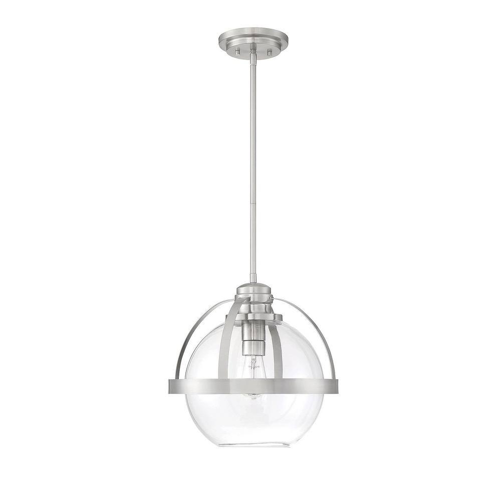 Satin Nickel Glass Globe Pendant Light with Adjustable Height