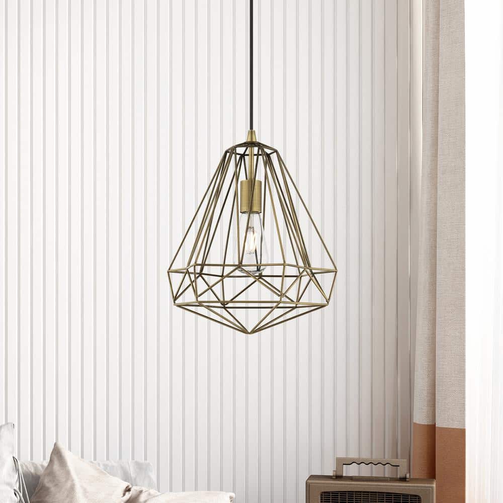 Antique Brass Geometric Mini Pendant Light with LED