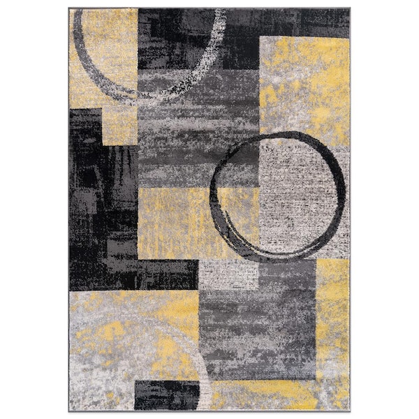 World Rug Gallery Contemporary Abstract Circle Design Yellow 3 ft. 3 in. x 5 ft. Indoor Area Rug
