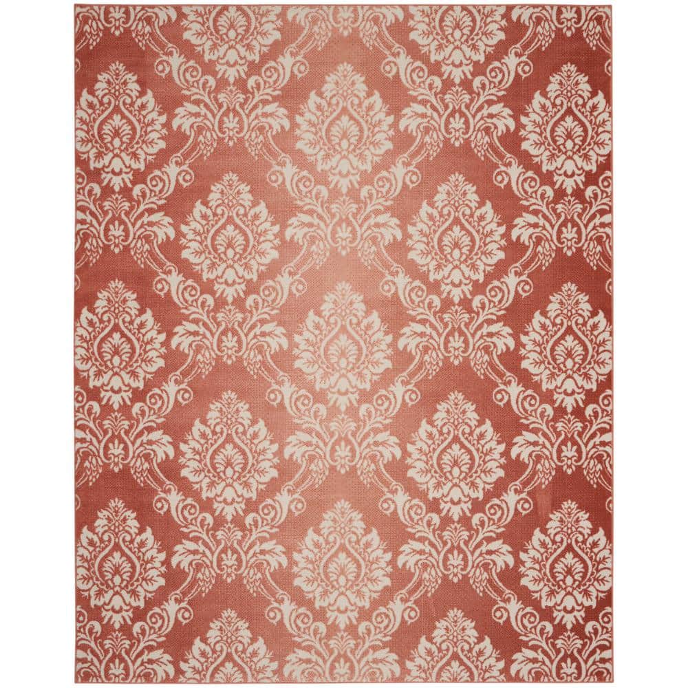 Brick Ivory Floral Damask 8' x 10' Easy-Care Synthetic Rug