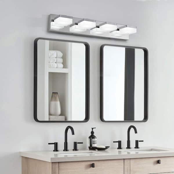 24.8 in. 4-Lights Chrome LED Vanity Light, Integrated LED Bathroom Wall Light Fixture, 24-Watt Energy Saving