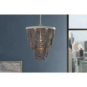 Harlan 5-Light Grey Wood Beaded Chandelier Light Fixture for the Dining Room