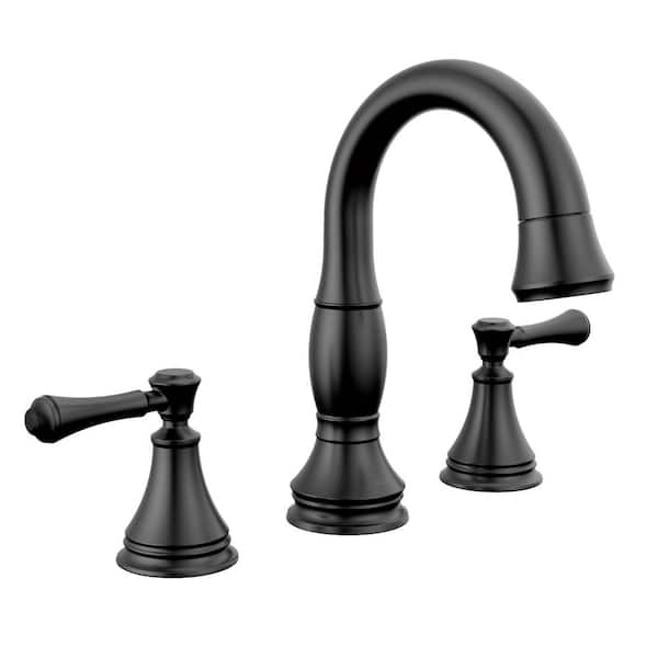 Cassidy 8 in. Widespread Double Handle Bathroom Sink Faucet with Pull-Down Spout in Matte Black