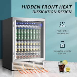 24 in. Single Zone 180-Cans Undercounter Freestanding/Built-in Beverage and Wine Cooler in Black, Visible Glass Door