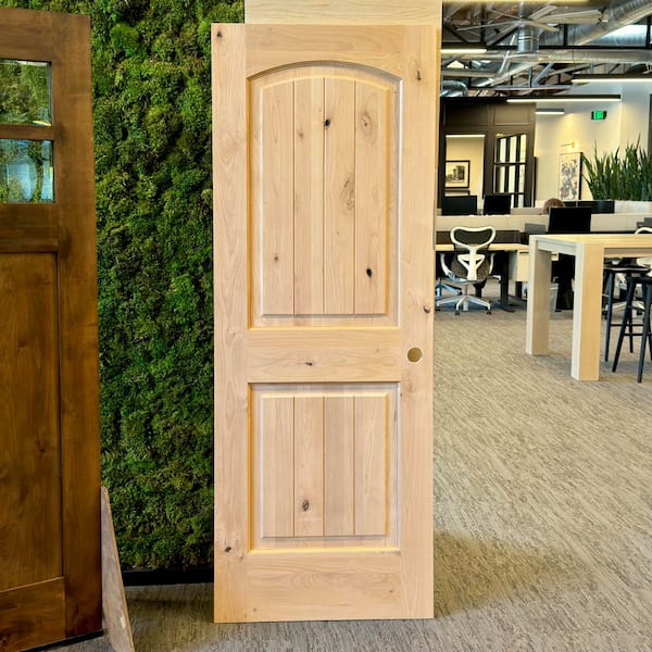 DIY 30 in. x 80 in. Knotty Alder Left-Hand Unfinished V-Groove Wood Single Interior Door Kit Plus Quick Assemble Jamb