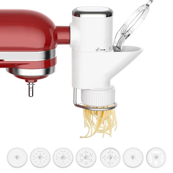 White 7-in-1 KitchenAid Stand Mixer Compatible with Cookie Disc Pasta Maker Attachment