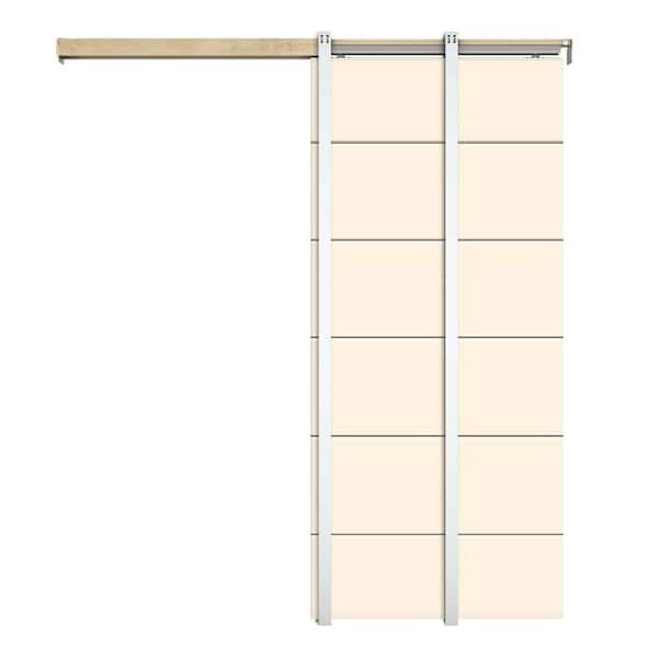 CALHOME 30 in. x 80 in. Beige Painted Composite MDF Sliding Door with Pocket Door Frame and Hardware Kit