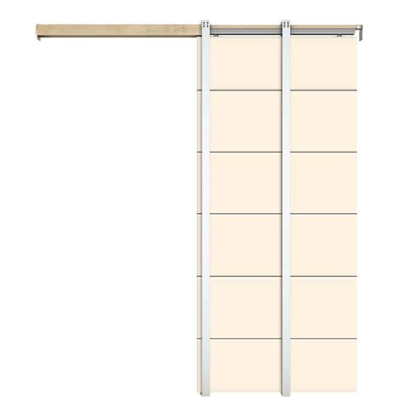CALHOME 36 in. x 80 in. Beige Painted Composite MDF Sliding Door with Pocket Door Frame and Hardware Kit