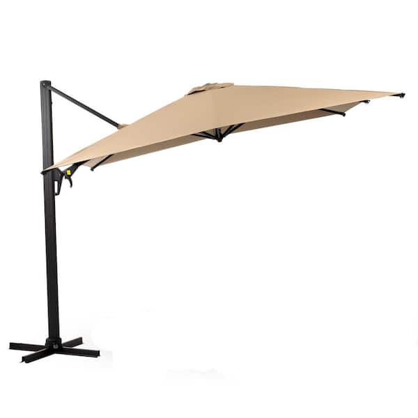 Tidoin 10 ft. Metal Cantilever Tilt Patio Umbrella in Khaki without Base