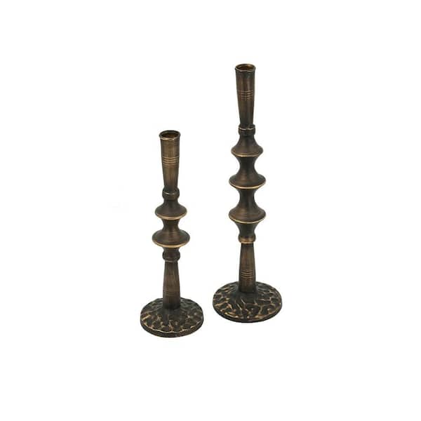 Victorian Old-World Black Iron Candle Holder Set of 2 for Tabletop
