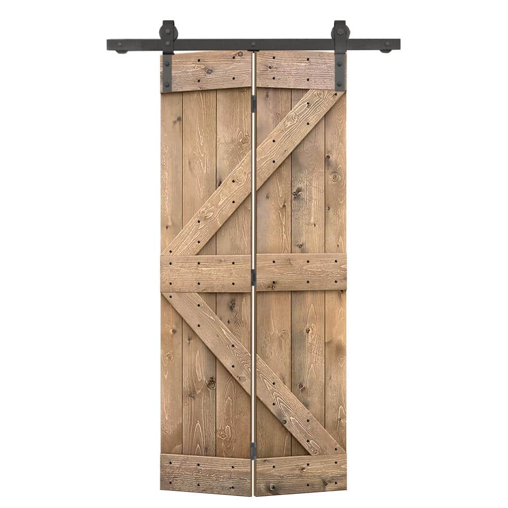 36 in. x 84 in. K Series Solid Core Light Brown Stained DIY Wood Bi-Fold Barn Door with Sliding Hardware Kit price history on PriceWatchPro