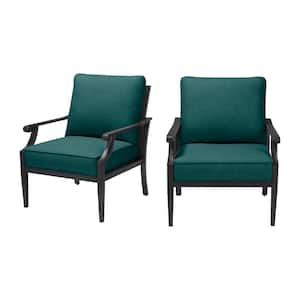 Braxton Park Black Steel Outdoor Patio Lounge Chair with CushionGuard Malachite Green Cushions (2-Pack)